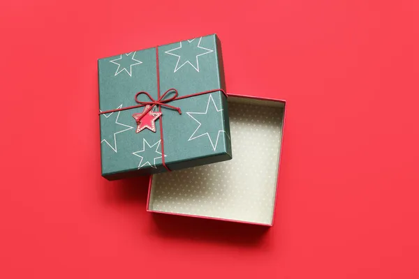 Opened Green Gift Box Color Background — Stock Photo, Image