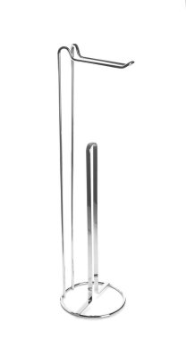 Beyaz arkaplanda boş tuvalet kağıdı tutacağı