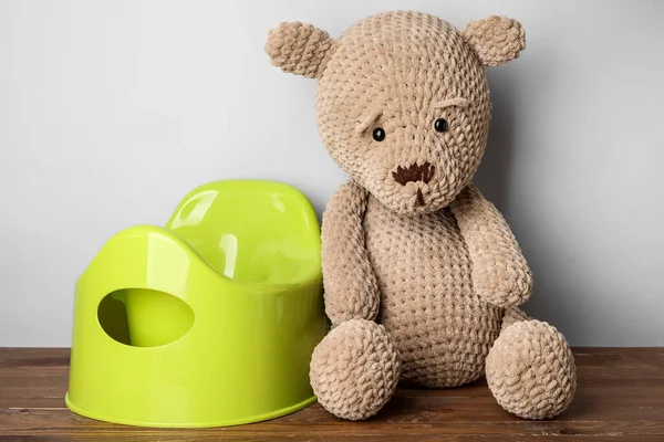 Potty Toy Bear Wooden Floor Light Wall — Stock Photo, Image