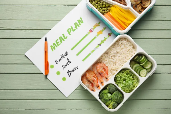 Δοχεία Νόστιμο Υγιεινό Φαγητό Στυλό Και Γεύμα Σχέδιο Στο Χρώμα — Φωτογραφία Αρχείου