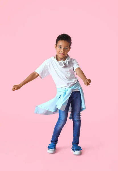 Dancing African American Boy Color Background — Stock Photo, Image