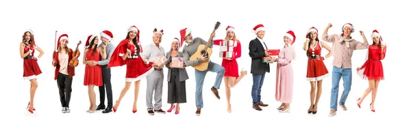 Groupe Personnes Chapeaux Père Noël Sur Fond Blanc — Photo