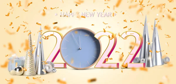 Piękna Kartka Okolicznościowa Szczęśliwego Nowego Roku 2022 Zegarem — Zdjęcie stockowe