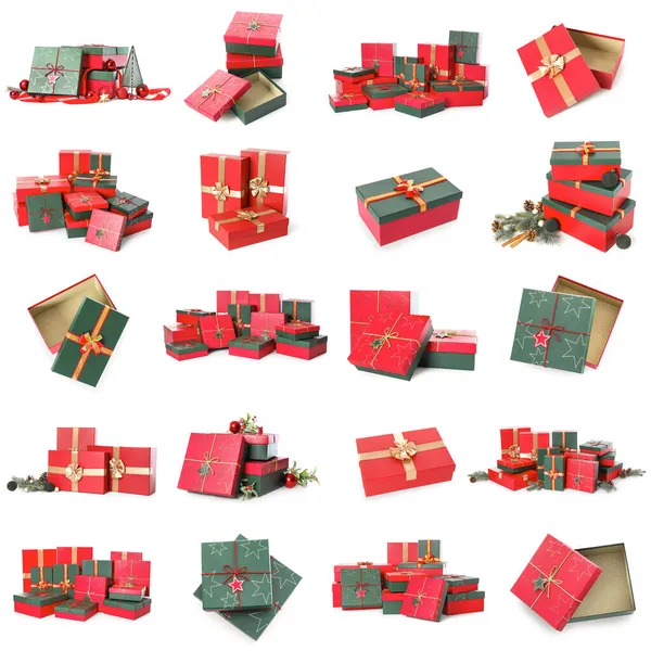 Set Von Weihnachtsgeschenkboxen Auf Weißem Hintergrund — Stockfoto