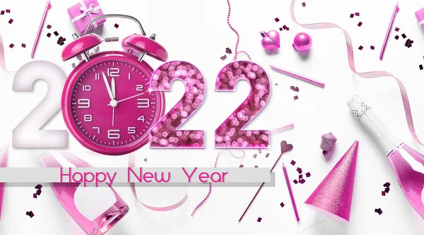 Hermosa Tarjeta Felicitación Para Feliz Año Nuevo 2022 Con Reloj —  Fotos de Stock