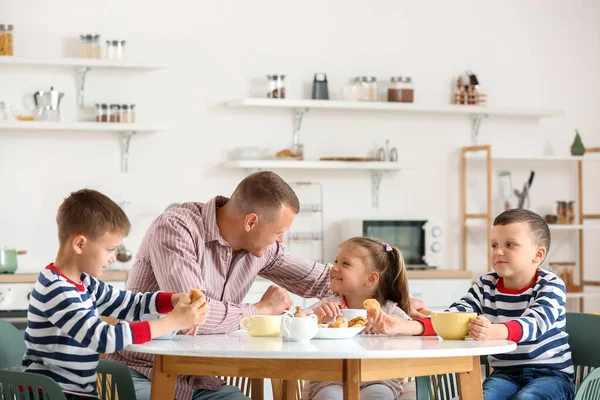 Happy Father His Little Children Spending Time Together Home — Stock Photo, Image