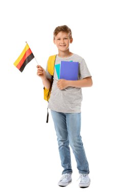 Pupil of language school with German flag on white background clipart