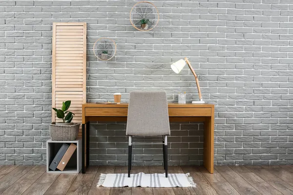 Comfortable Workplace Brick Wall Interior Room — Stock Photo, Image