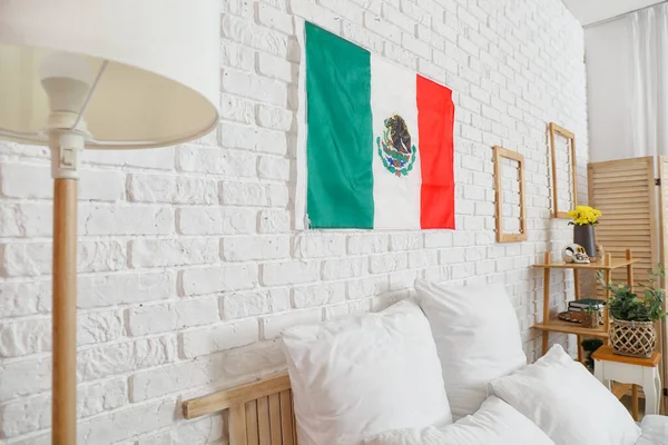 Belső Tér Elegáns Hálószoba Mexikói Zászlóval — Stock Fotó
