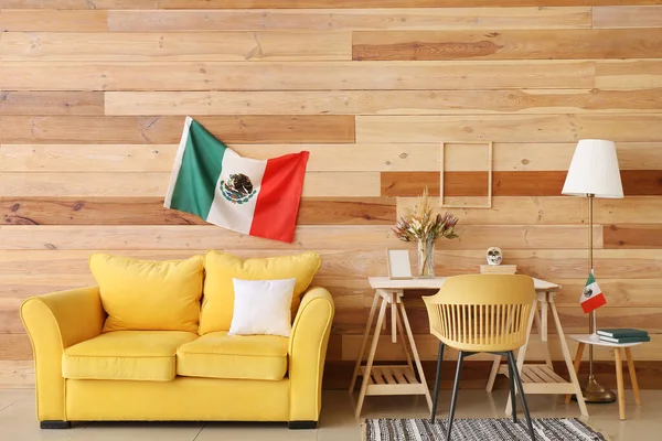 Interior Quarto Elegante Com Bandeira Mexicana — Fotografia de Stock