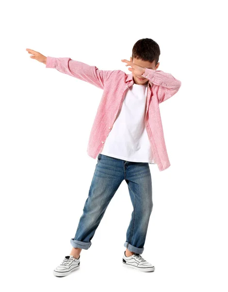 Dancing Little Boy White Background — Stock Photo, Image