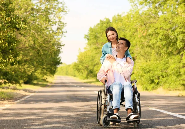 Young Man Physical Disability His Wife Outdoors — Stock Photo, Image