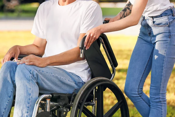 Young Man Physical Disability His Wife Park — Stock Photo, Image