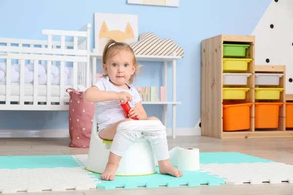 Cute Baby Girl Sitting Potty Home — Stock Photo, Image