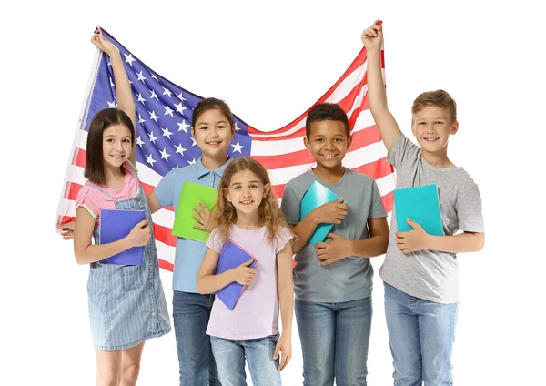 Nyelviskola Tanulói Usa Zászlajával Fehér Alapon — Stock Fotó