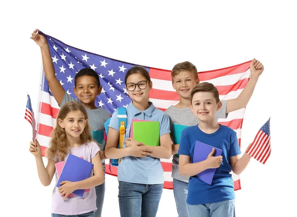 Élèves École Langue Avec Les Drapeaux Des États Unis Sur — Photo