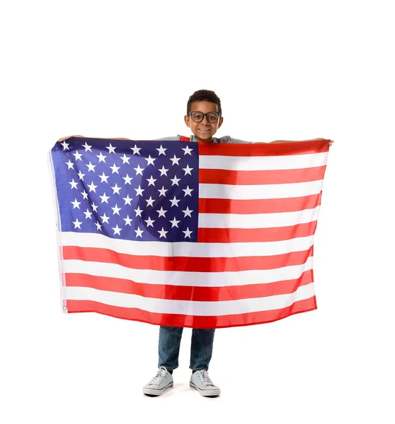 Alumno Escuela Idiomas Con Bandera Estados Unidos Sobre Fondo Blanco — Foto de Stock