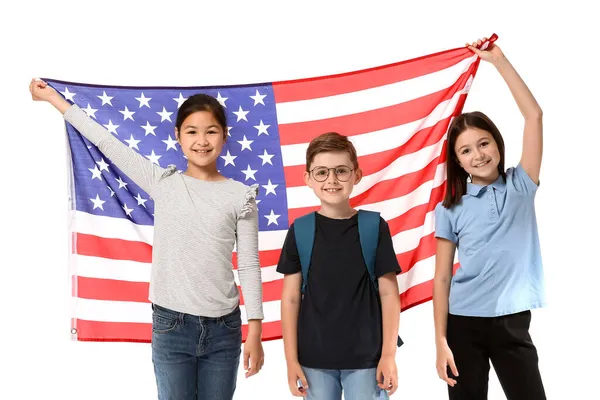 Élèves École Langue Avec Drapeau Des États Unis Sur Fond — Photo