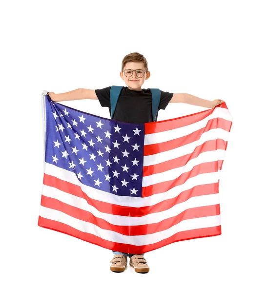 Leerling Van Talenschool Met Usa Vlag Witte Achtergrond — Stockfoto
