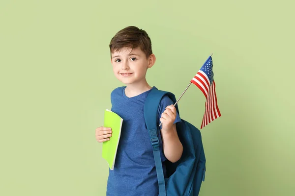 Allievo Della Scuola Lingua Con Bandiera Usa Sfondo Colori — Foto Stock
