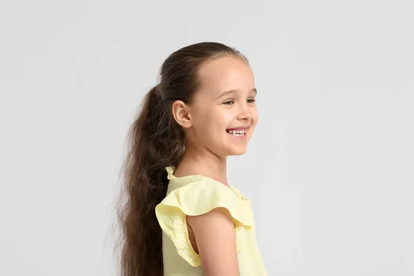 Portrait Smiling Little Girl Ponytail White Background — Stock Photo, Image