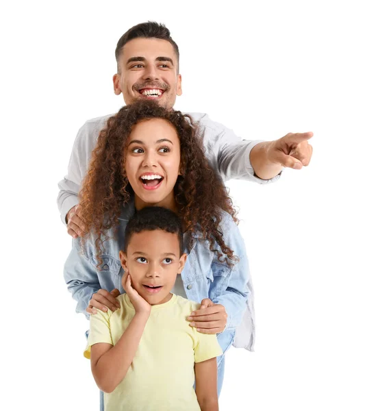 Familia Interracial Feliz Sobre Fondo Blanco —  Fotos de Stock
