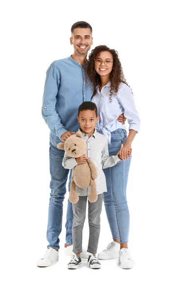 Gelukkig Interraciale Familie Witte Achtergrond — Stockfoto