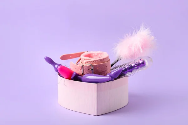 Gift Box Different Sex Toys Color Background — Stock Photo, Image