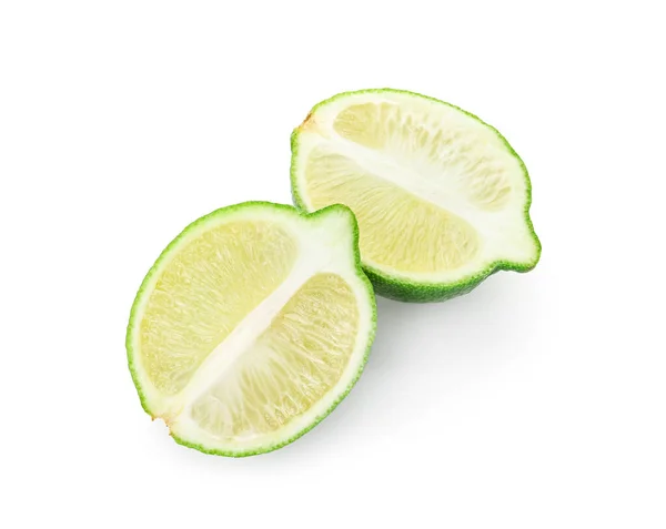 Halves Fresh Cut Lime White Background — Stock Photo, Image