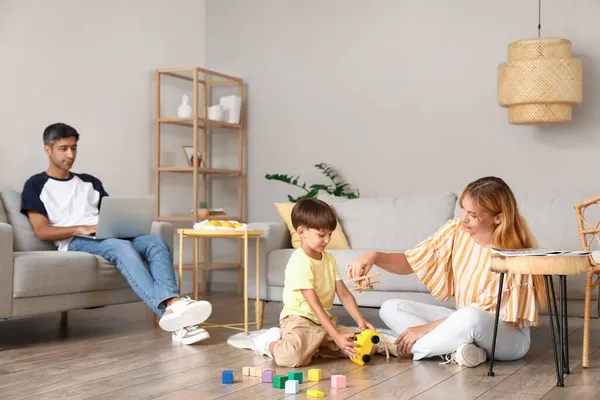 Mother Playing Her Little Son Home — Stock Photo, Image