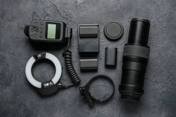 Photo Equipment Dark Textured Background — Stock Photo, Image