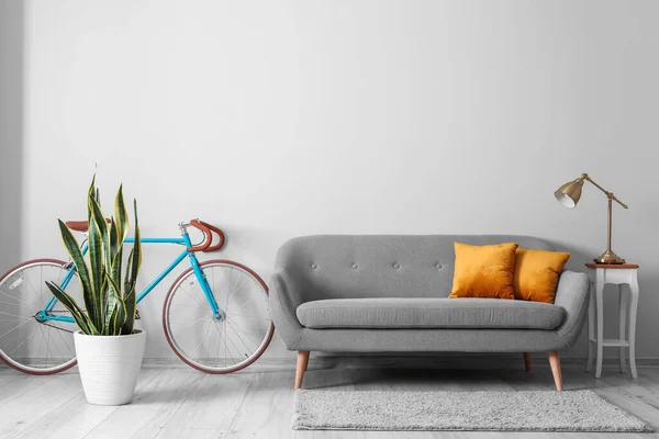 Interior Elegante Com Bicicleta Quarto — Fotografia de Stock