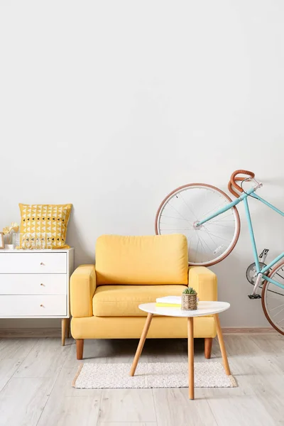 Stylish Interior Bicycle Yellow Armchair Room — Stock Photo, Image