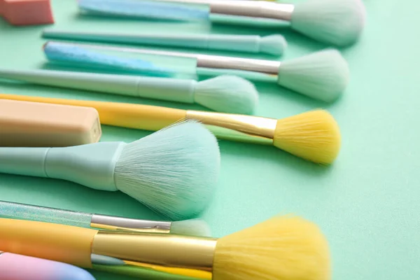 Group Makeup Brushes Color Background — Stock Photo, Image