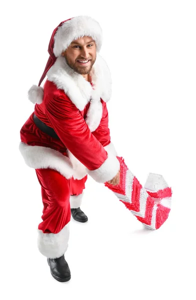 Санта Клаус Цукерками Білому Тлі — стокове фото