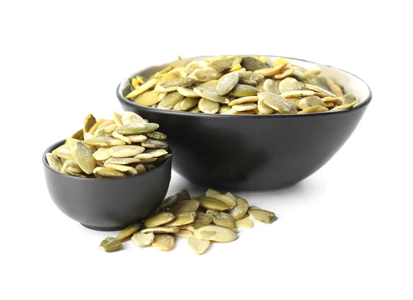 Bowls Pumpkin Seeds White Background — Stock Photo, Image