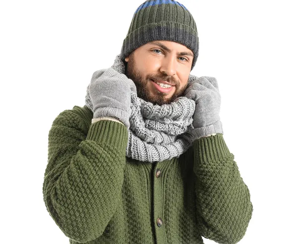 Handsome Man Winter Clothes Isolated White — Stock Photo, Image