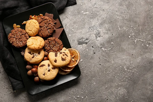 Plate Tasty Homemade Cookies Grey Background — Stock Photo, Image