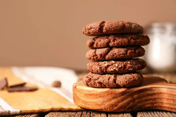 Board Tasty Chocolate Homemade Cookies Table — Stock Photo, Image