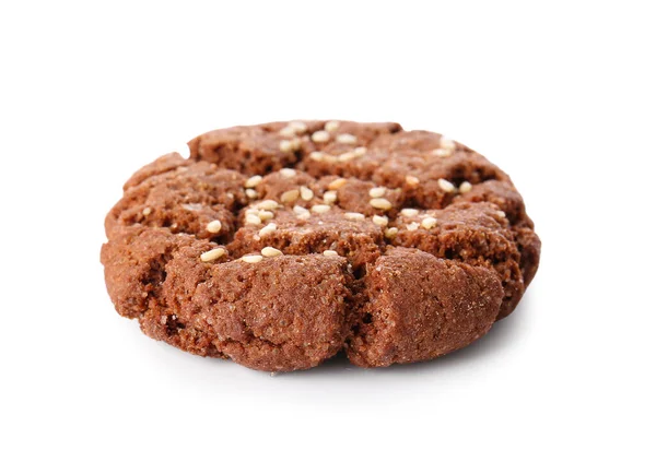 Délicieux Biscuit Chocolat Sésame Sur Fond Blanc — Photo