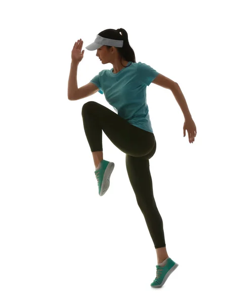 Silhouette Sporty Female Runner White Background — Stock Photo, Image