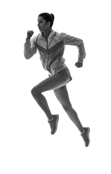 Silueta Mujer Corriendo Deportivo Sobre Fondo Blanco — Foto de Stock