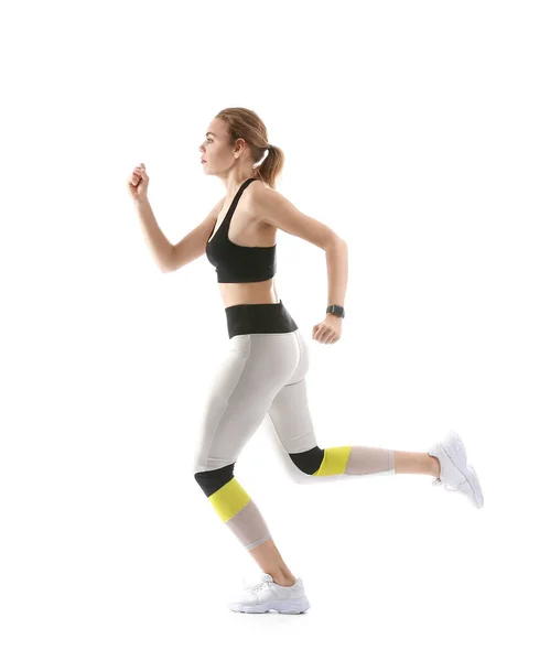 Sporty Running Woman White Background — Stock Photo, Image