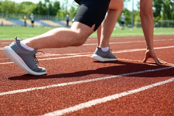 Athlete Starting Position Stadium — Stock Photo, Image