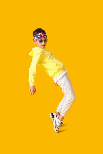 Dancing Little Boy Color Background — Stock Photo, Image