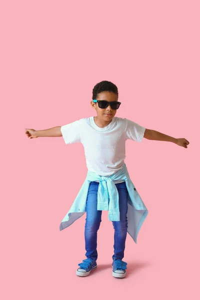 Dancing African American Boy Color Background — Stock Photo, Image