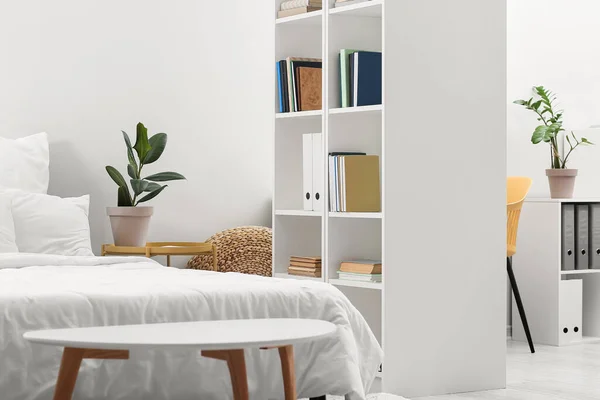 Bookshelf Stylish Interior Modern Studio Apartment — Stock Photo, Image