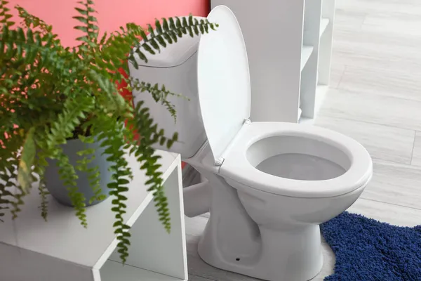 Interiér Stylové Moderní Toalety Růžovou Stěnou — Stock fotografie