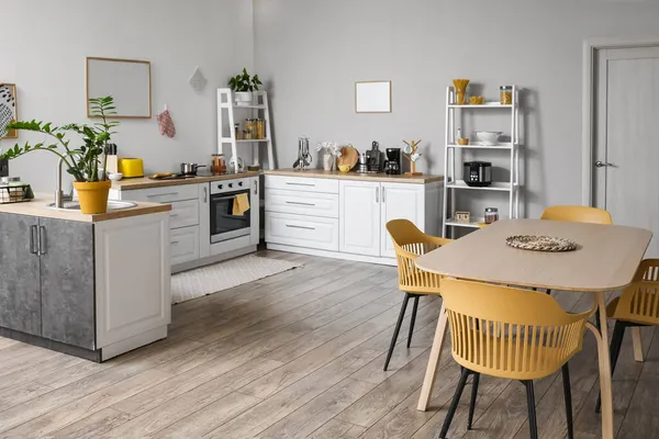 Interior Moderno Cocina Con Mesa Comedor — Foto de Stock