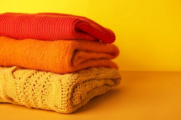 Stack Autumn Clothes Color Background Closeup — Stock Photo, Image